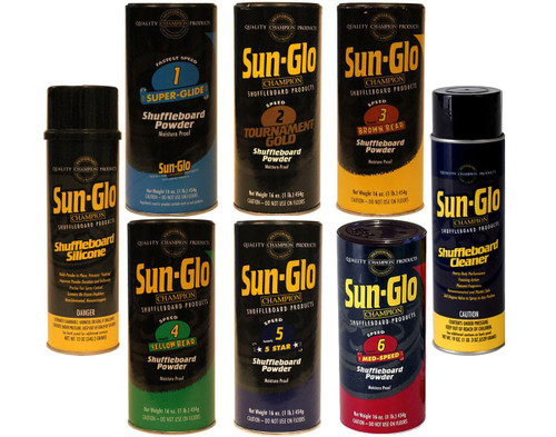 Sun-Glo Variety Shuffleboard Powder Wax - Speed 1-6 + Silicone + Cleaner
