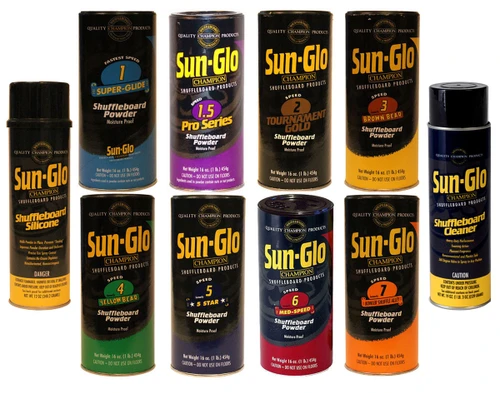 Sun-Glo Variety Shuffleboard Powder Wax - Speed 1-7 + Silicone + Cleaner