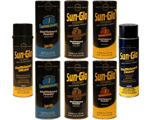 Sun-Glo FAST Mix Shuffleboard Powder Wax 6 Pack 2ea. Speeds 1-3 + Cleaner/Polish