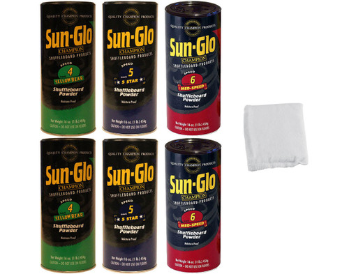 Sun-Glo Mix Shuffleboard Powder Wax 6 Pack - 2 cans of Speed 4-6 + Talc Bag