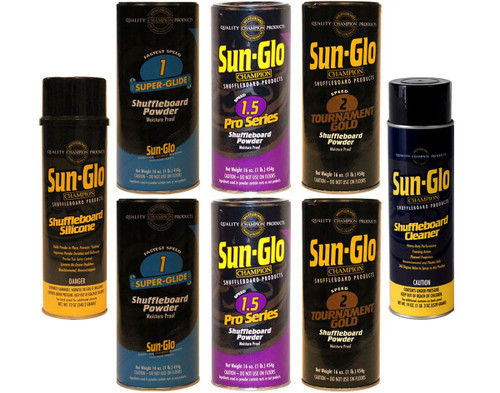 Sun-Glo FAST Mix Shuffleboard Powder Wax, 2ea. Speeds 1/1.5/2 + Silicone/Cleaner