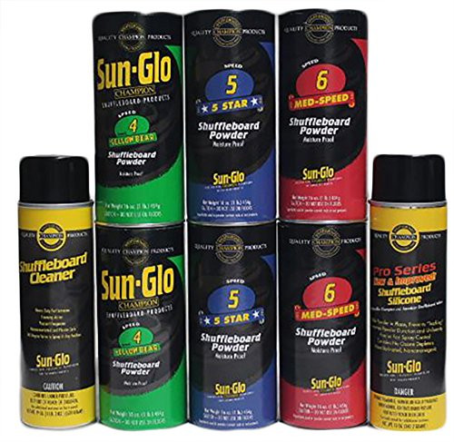 Sun-Glo Mix Shuffleboard Powder Wax 6 Pack 2ea. Speeds 4-6 + Cleaner/Silicone