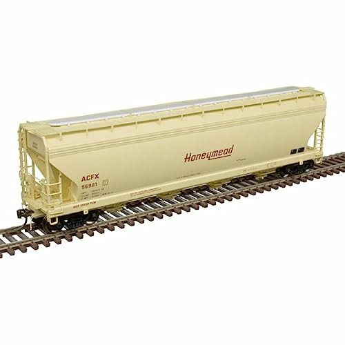 Atlas HO Scale ACF 5250 Covered Hopper Honeymead/ACFX (Beige/Red) #56974