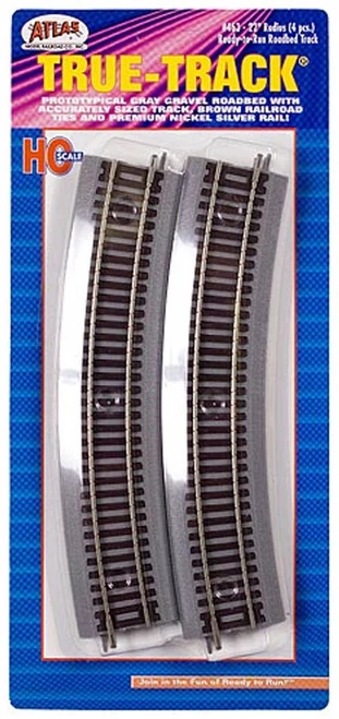 Atlas HO Scale True-Track w/ Roadbed 22" Radius Curve 4-Pack Model Train Track