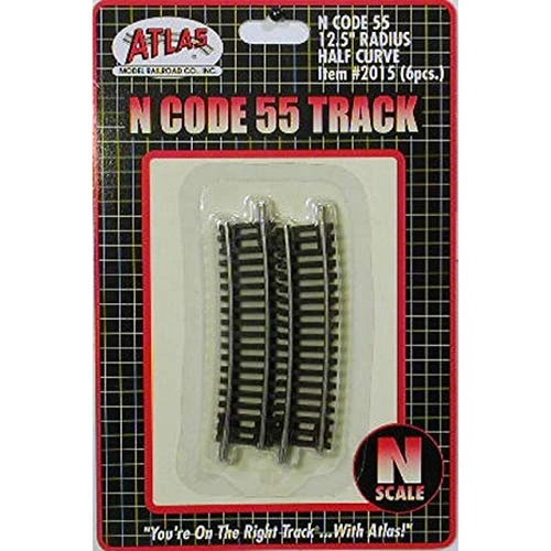 Atlas N Scale Code 55 12.5" Radius 1/2 Curve 6-Pack Model Train Track