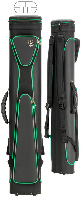 McDermott 6x6 Shaft Backpack Sport Pool Cue Stick Case Black with Green Piping