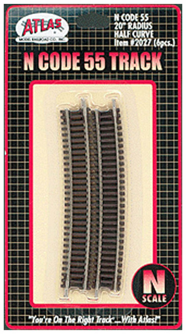 Atlas N Scale Code 55 20" Radius 1/2 Curve 6-Pack Model Train Track