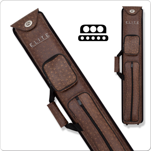 Elite ECN35 Brown Vinyl Ostrich Pattern Spring Loaded 3x5 Pool/Billiard Cue Case