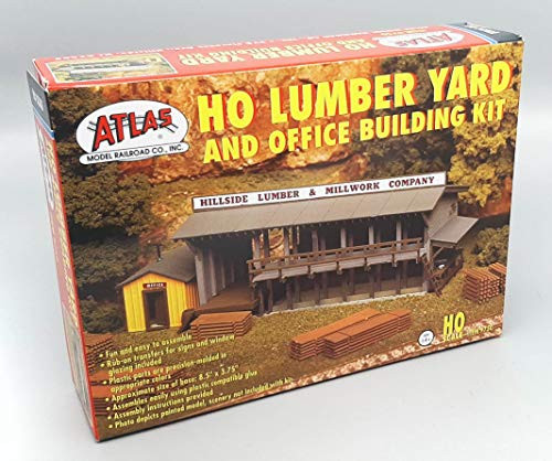 Atlas HO Scale Model Railroad Building Kit Lumber/Building Supply Yard & Office