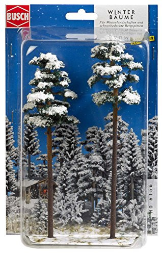Busch HO/O/S Scale Snow Covered Pine Trees (Pack of Two, 7-11/16", 8-1/4" Tall)