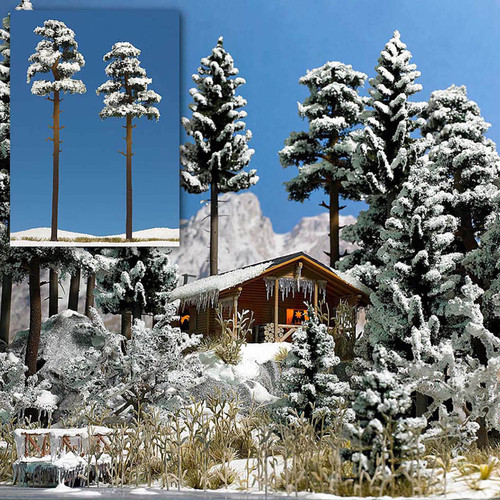 Busch HO/O/S Scale Snow Covered Pine Trees (Pack of Two, 7-11/16", 8-1/4" Tall)