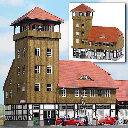 Busch HO Scale Schwenningen Firehouse/Fire Station Building (Laser-Cut Wood Kit)