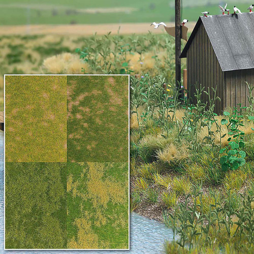 Busch HO Scale Groundcover Grass Mat Set(Each Mat: 4-1/8 x 5-13/16") 4-Pack