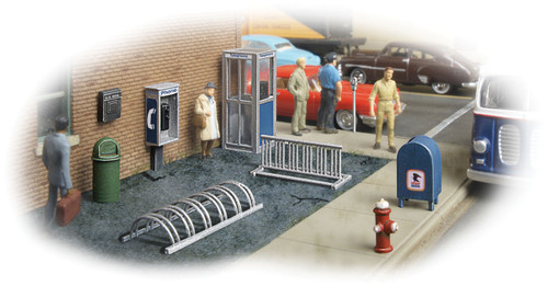 Walthers SceneMaster HO Scale City Street Accessory Package Mailboxes/Trash Cans