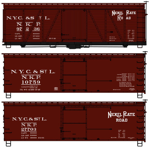 Accurail HO Scale Kit 36' Wood Boxcars Nickel Plate 97236/10759/27703 (3-Pack)