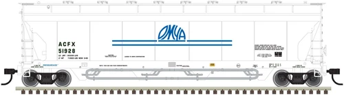 Atlas HO Scale Pressureaide Centerflow Hopper OMYA/ACFX #51928 (White/Blue)
