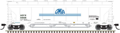 Atlas HO Scale Pressureaide Centerflow Hopper OMYA/ACFX #51761 (White/Blue)