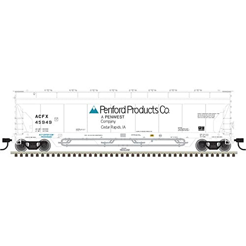 Atlas HO Scale Pressureaide Centerflow Hopper Penwest #45929 (White/Blue)