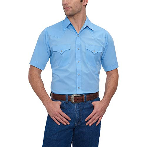 ELY Men's Short Sleeve Blue Western Shirt