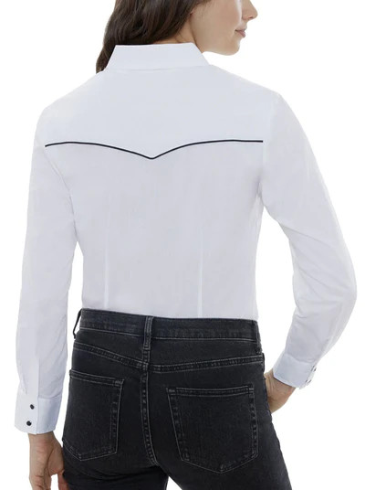 ELY Cattleman Women's White Long Sleeve Western Shirt w/ Black Piping