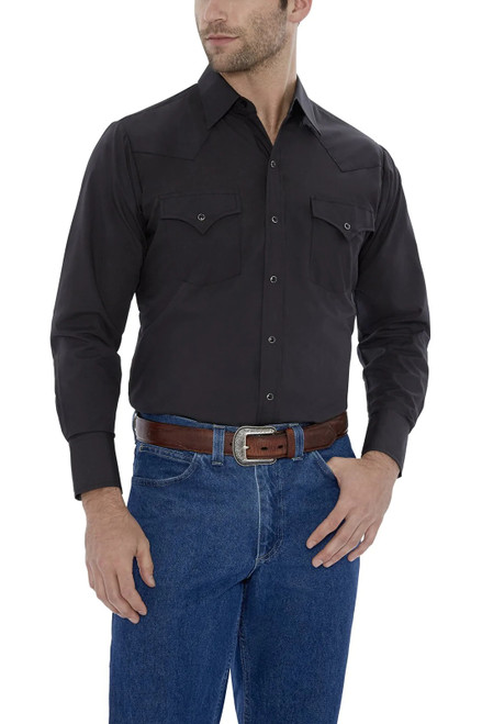 ELY Cattleman Long Sleeve Black Solid Western Shirt