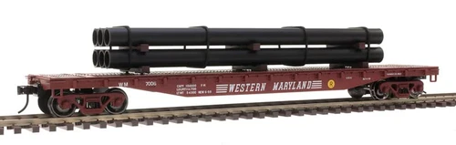 Atlas O Scale 52'6" Flatcar with Load (3-Rail) Western Maryland/WM #7001
