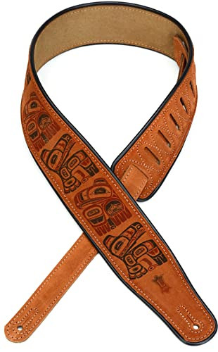 Levy's 2 1/2" Suede Leather Guitar/Bass Strap w/ Haida Totem Pole Print - Honey