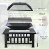 32 Inch 3 in 1 Outdoor Square Fire Pit Table with BBQ Grill and Rain Cover for Camping - Color: Bla