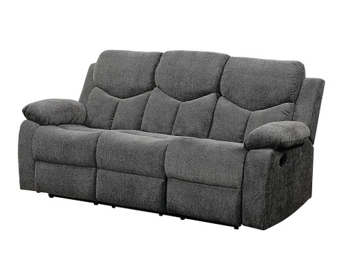 82" Gray Chenille And Black Sofa