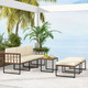 6 Pieces Acacia Wood Patio Furniture Set with Coffee Table and Ottomans-Beige - Color: Beige