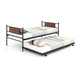 Twin Size Metal Daybed with Trundle and Wood Grain Headboard