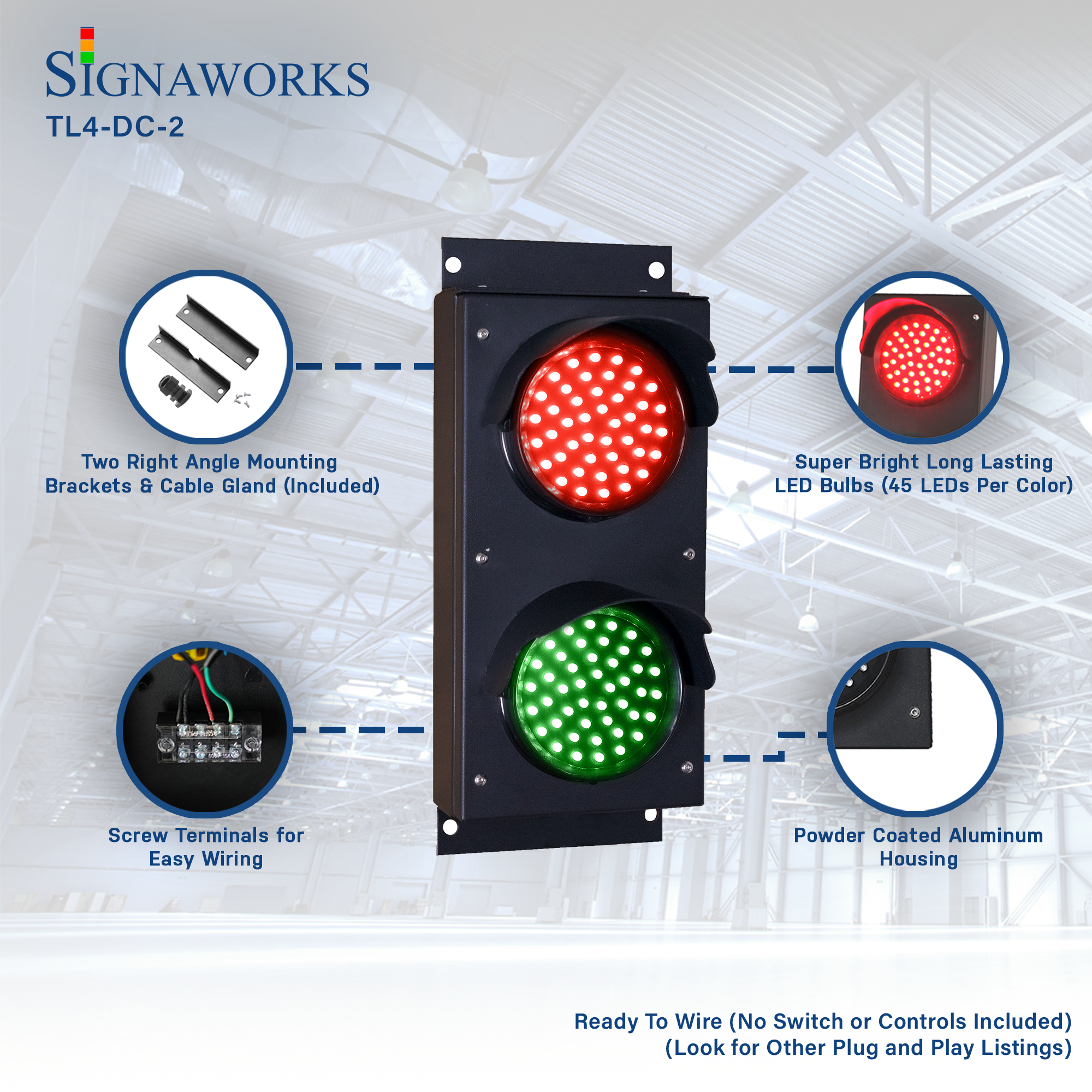 4 Inch Diameter Lens LED Stop-Go Loading Dock Traffic Light, 2 Color,  12-24VDC (Ready To Wire) 