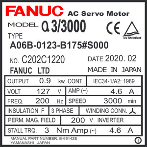 A06B-0123-B175#S000 - AC SERVO MDL A3/3000, TAPERED, BRAKE