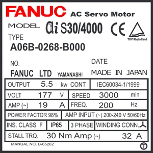 A06B-0268-B000 - AC SERVO MOTOR MDL AiS30/4000, TPR, a1000