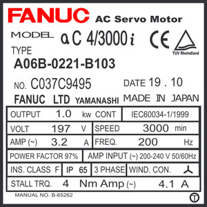 A06B-0221-B103 - AC SERVO MOTOR MDL AC4/3000i, ST, SLK, a1000+S.C.
