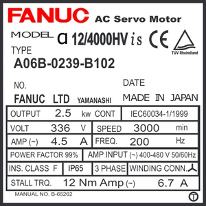 A06B-0239-B102 - AC SERVO MOTOR MDL AiS12/4000HV, ST, SLK, a16,000