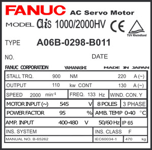 A06B-0298-B011 - AC SERVO MOTOR MDL AiS1000/2000HV, TPR, FAN, i1000
