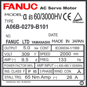 A06B-0279-B101 - AC SERVO MOTOR MDL AiS60/3000HV, ST, SLK, i1000