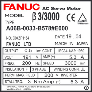 A06B-0033-B578#E000 - AC SERVO MDL B3/3000, TPR, a8b