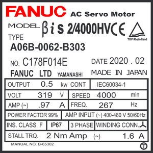 A06B-0062-B303 - AC SERVO MDL BiS2/4000HV, TPR, 24v BRK, b128ia