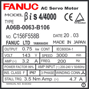 A06B-0063-B106 - AC SERVO MDL BiS4/4000, ST, SLK, bia128