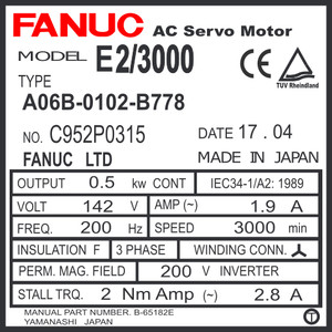 A06B-0102-B778 - AC SERVO MDL AE2/3000, TPR, BRK, a8b
