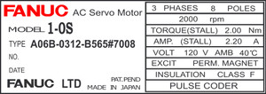 A06B-0312-B565#7008 - AC SERVO MDL 1-0S, ST, KEY, 25,000P HR