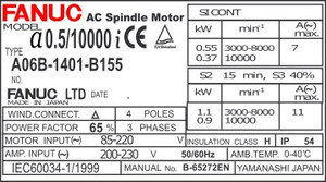 A06B-1401-B155 - AC SPNDL MDL Ai 0.5/10,000, FLANGE, KEY