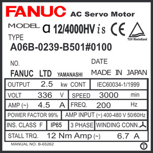 A06B-0239-B501#0100 - SEALED AC SERVO MDL AiS12/4000HV, ST, KEY, 24v BRK, i1000