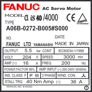 A06B-0272-B005#S000 - AC SERVO MOTOR MDL AiS40/4000, TPR, a64ia