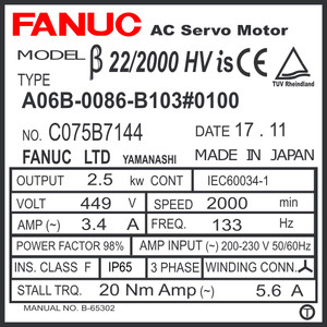 A06B-0086-B103#0100 - AC SERVO MDL BiS22/2000HV, ST, SLK, b128ia, IP67