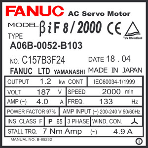 A06B-0052-B103 - AC SERVO MDL BiF 8/2000, ST, SLK, BiA 128