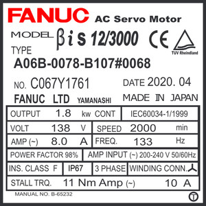 A06B-0078-B107#0068 - AC SERVO MDL BiSc12/3000, ST, SLK, BiA128