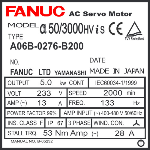 A06B-0276-B200 - AC SERVO MDL AiS50/3000HV, ST, KEY, a1000
